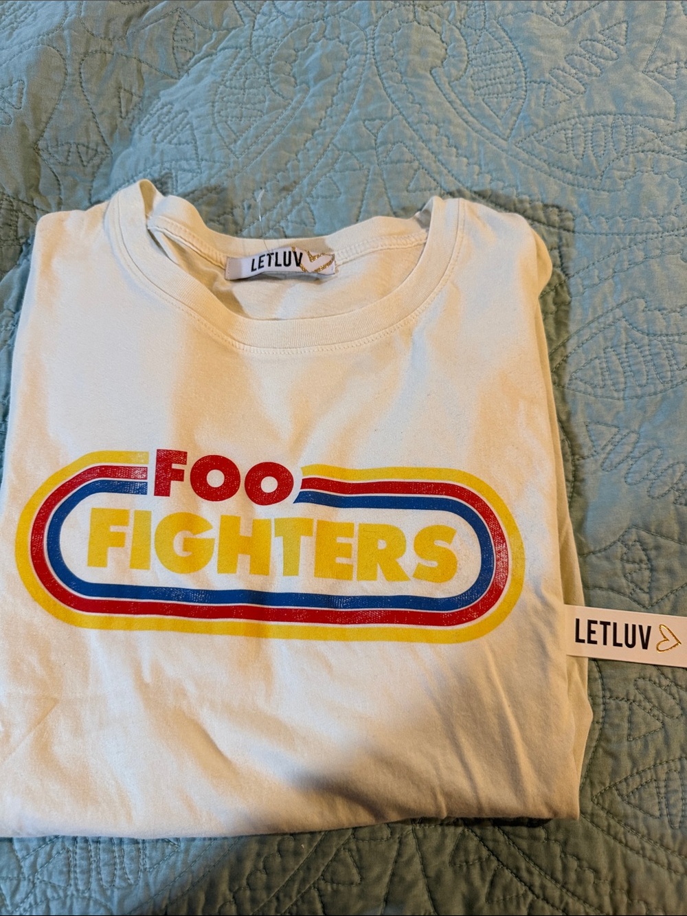NWT LETLUV Women’s "Foo Fighters" White Graphic T-Shirt